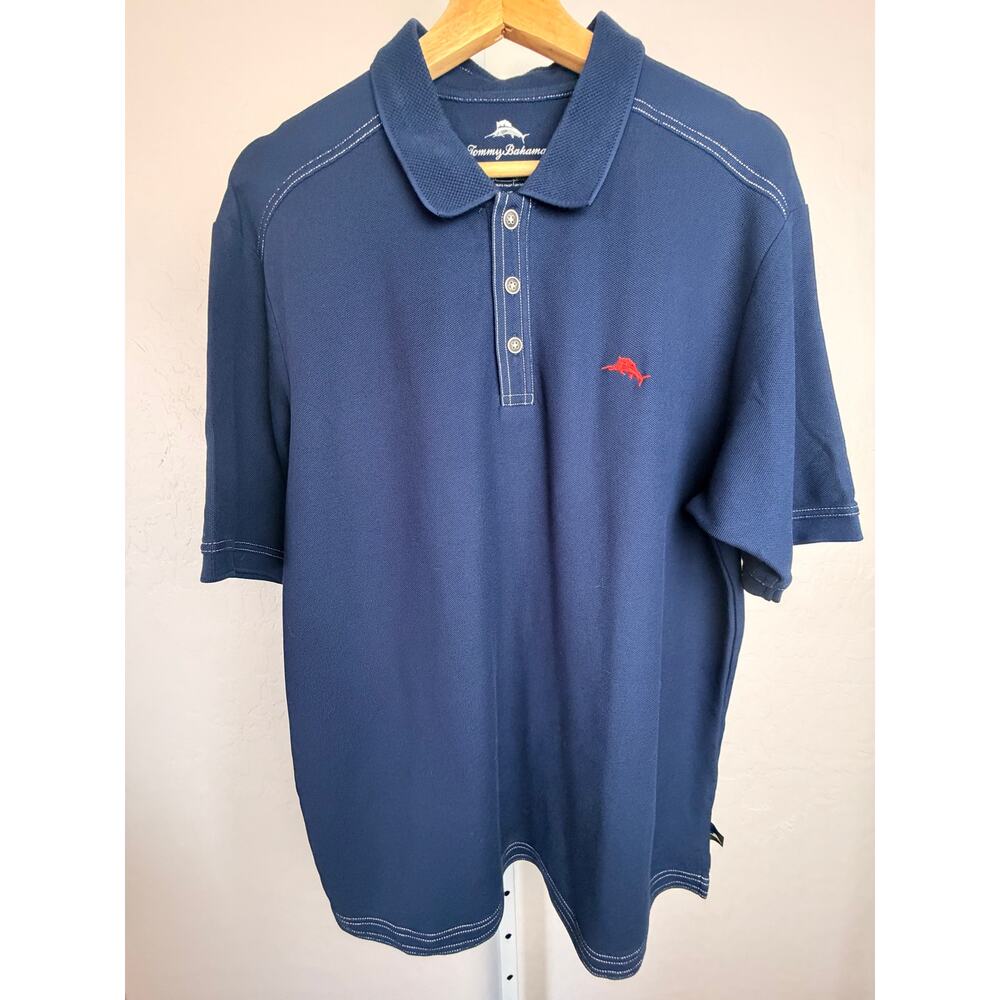Tommy Bahama Polo Shirt L Blue Supima Cotton Blend Short Sleeve Casual